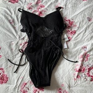 Robin Piccone Black One-Piece Mesh Swimsuit